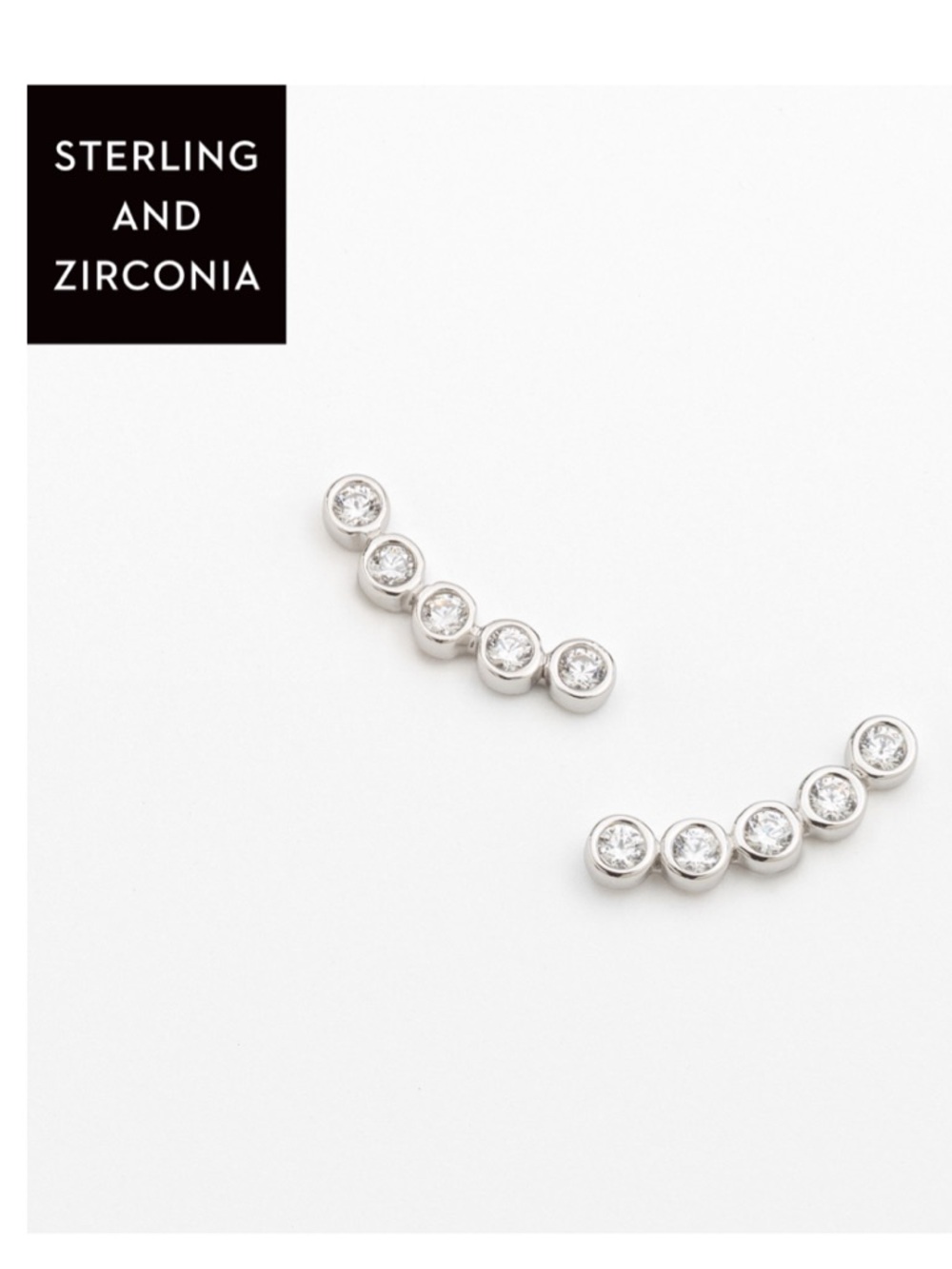 Touchstone Crystal Sterling Silver Clear Zirconia Ear Climbers